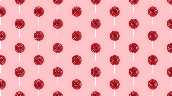 3D Rendering of swirl lollipop on colorful background with sunlight.