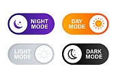 On and Off toggle switch buttons. Light and Dark Buttons. Day night switch. Gadget interface switch to Day and Night mode for Mobile App, Web Design, Animation. Day and Night Mode. Dark mode switch