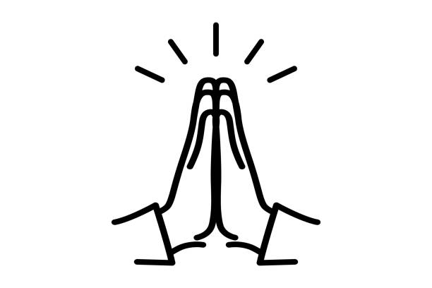 menschliche hände im gebet gefaltet. verknurrte hände. mudra namaste. die hände gefaltet in einer willkommensgeste. konzept des vertrauens und der liebe zur christenheit. appell an den himmel, bitte um spende - prayer position illustrations stock-grafiken, -clipart, -cartoons und -symbole