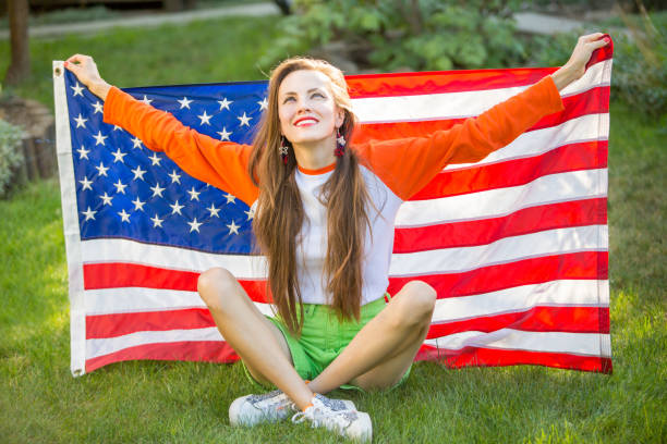 Woman with american flag