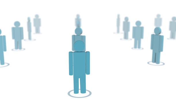 istock Blue silhouettes standing in line on white background. 1308400866
