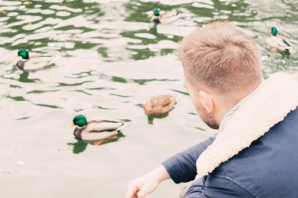 istock attractive young blond bearded man with a beard by a lake 1308402650