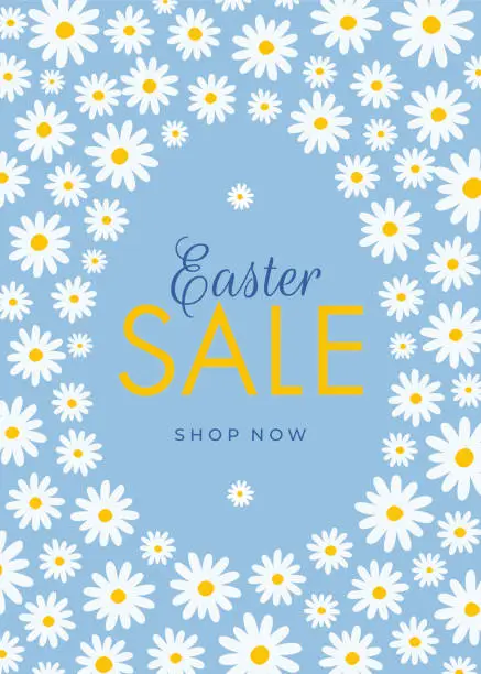 Vector illustration of Easter Sale design for advertising, banners, leaflets and flyers with daisy frame.