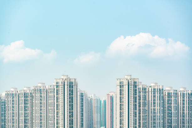 Building facade in Hong Kong, residential real estate Building facade in Hong Kong, residential real estate in Tin Shui Wai chinese slum stock pictures, royalty-free photos & images
