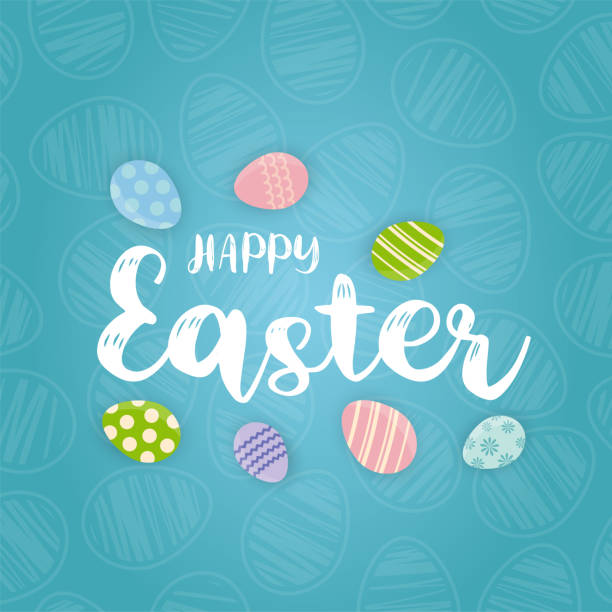 ilustrações de stock, clip art, desenhos animados e ícones de happy easter background with eggs. vector - easter egg pastel colored text easter