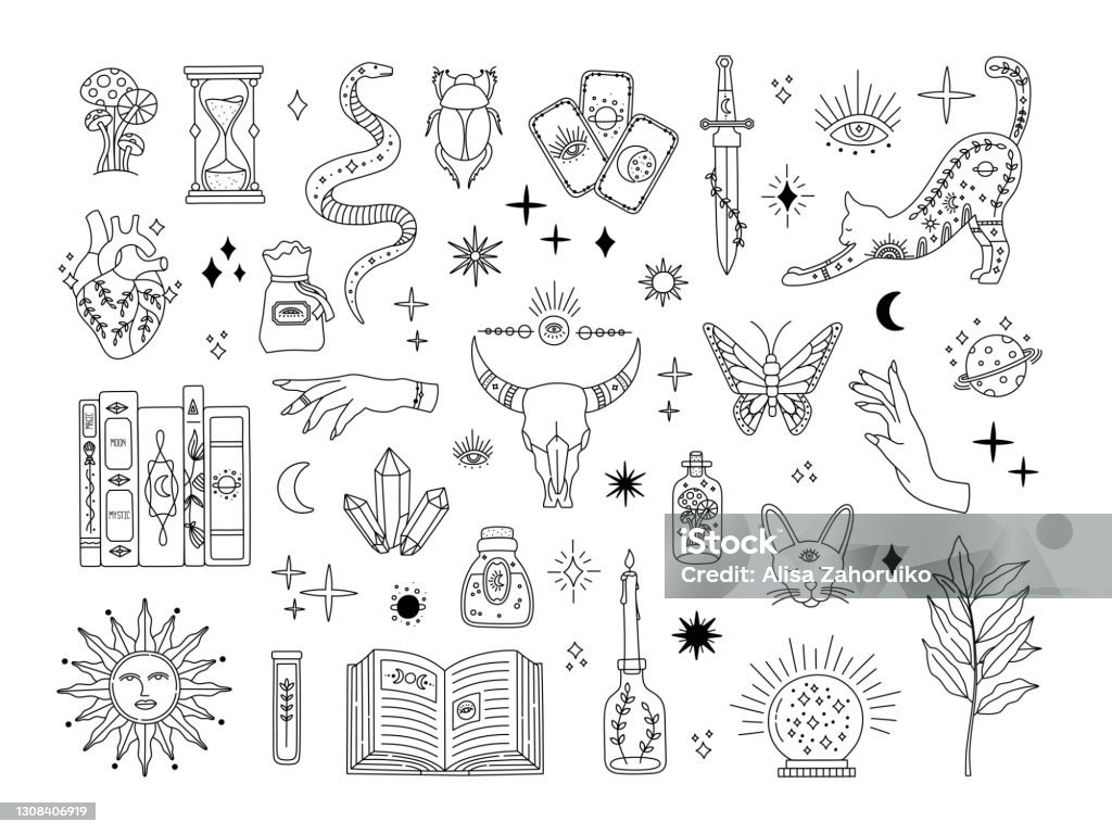 Witchcraft Big Set Mystic Magical Symbols For Flash Tattoo Stock