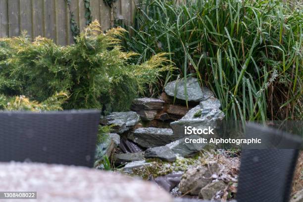 Garden Furniture In The Snow Stock Photo - Download Image Now - 2020, Backgrounds, Chair