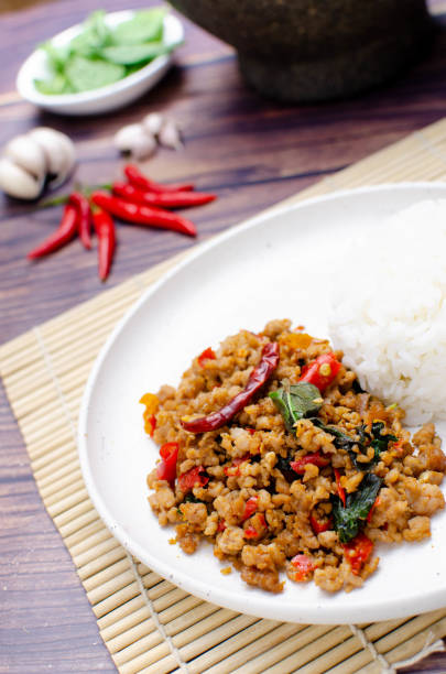 istock Thai stir fried basil mince pork and jasmine rice 1308408247
