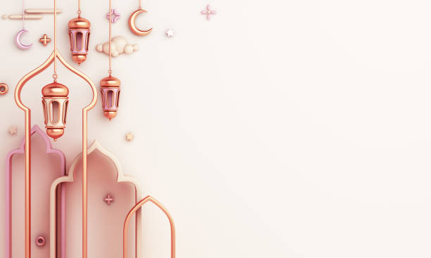 istock Islamic decoration background with arabic window frame crescent lantern cartoon style, ramadan kareem, mawlid, iftar, isra miraj, eid al fitr adha, muharram, copy space text, 3D illustration. 1308409260