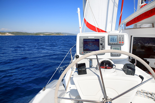 Catamaran sailing on the Mediterranean Sea, Croatia