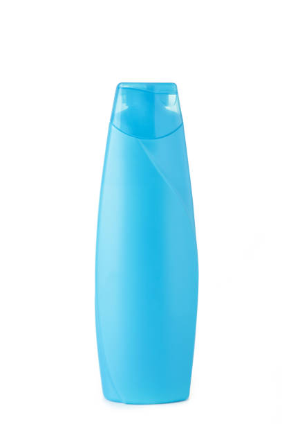istock Blue shampoo bottle isolated on the white background. Top view 1308412296