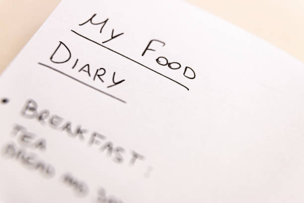 Food diary: list of the food of the day stock photo