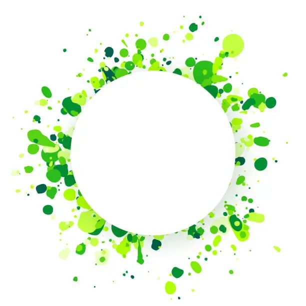 Vector illustration of Green abstract splash with round empty space on white background
