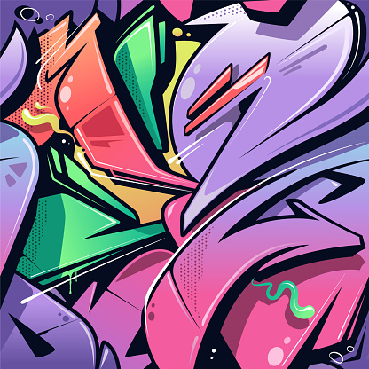 Wild Style Graffiti Seamless Pattern. Juicy vibrant colors and dynamic shapes of classic New York City wild style graffiti in vector seamless pattern. Great for hip-hop designs, backgrounds and fills.