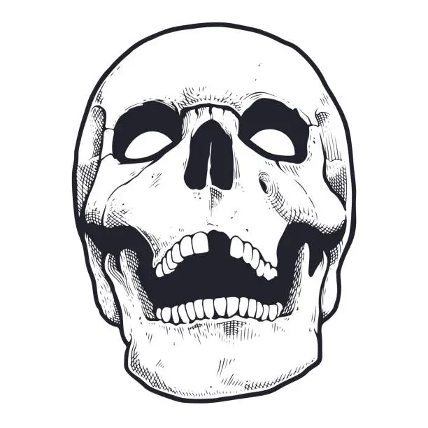 Vector illustration of Engraving Style Skull With Open Mouth