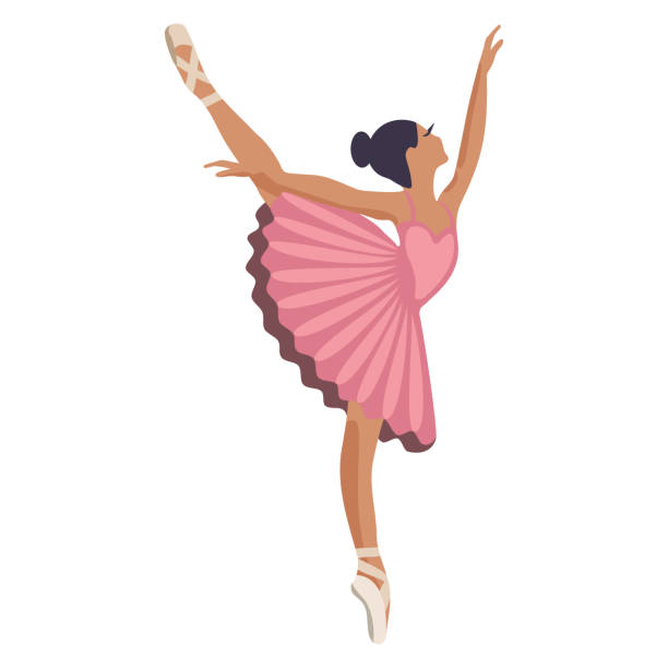 ilustraciones, imágenes clip art, dibujos animados e iconos de stock de pequeña bailarina en tutú rosa, vector de estilo simple sobre fondo blanco - ballet shoe dancing ballet dancer