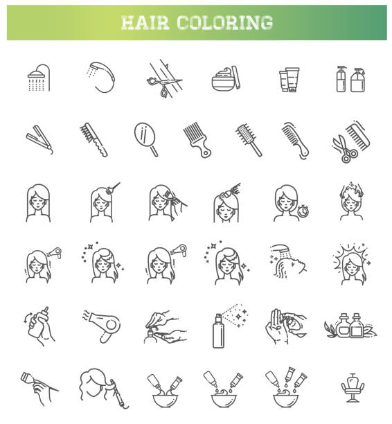 процесс окраски и укладки волос - hair straighteners stock illustrations