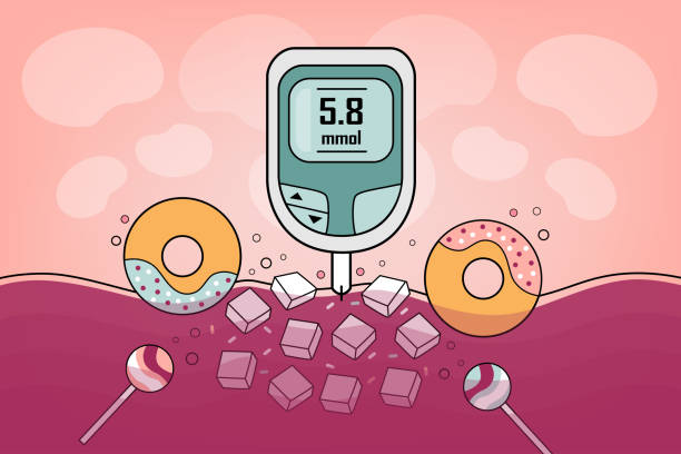 illustrazioni stock, clip art, cartoni animati e icone di tendenza di illustrazione medica del diabete, livelli di glucosio nel sangue. controllo del test dello zucchero, vettore - insulin resistance