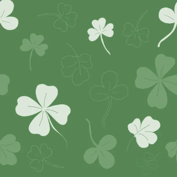 Vector illustration of Seamless pattern with clover. The leaves of the clover. The green pattern. Lots of clover leaves. Vector illustration. Stock vector.