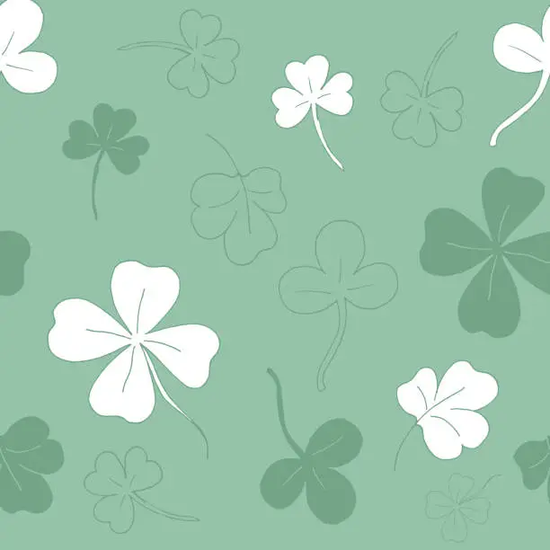 Vector illustration of Seamless pattern with clover. The leaves of the clover. Light green seamless pattern. Vector illustration. Stock vector.