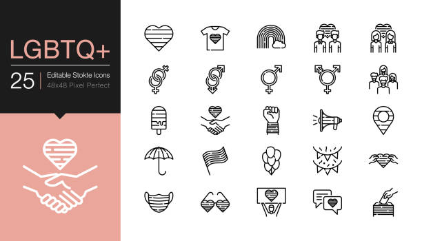 stockillustraties, clipart, cartoons en iconen met lgbtq pictogrammen. modern lijnontwerp. bewerkbare lijn. - queer flag