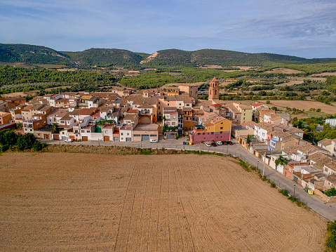 Aerial view of small Spanish village called Baldellou in Europe