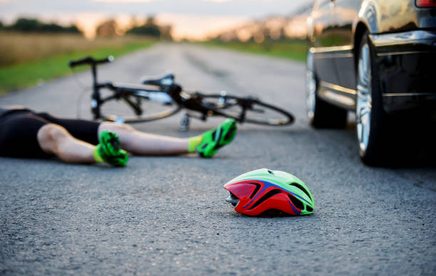 istock Traffic accident between cyclist and a car 1308421799