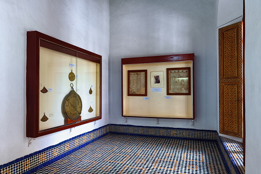 FEZ, MOROCCO - JUNE 02, 2017: Museum in the Dar Batha. The former royal palace, was built by the Alaouite Sultan Hassan I in the 19th century, now a museum of art, ethnography and culture.