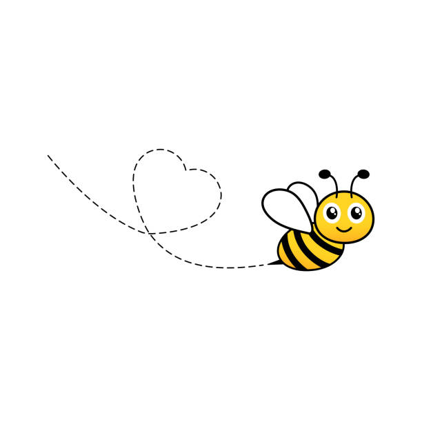 Cartoon Bee Icon Heart Dotted Lines Path Stock Illustration