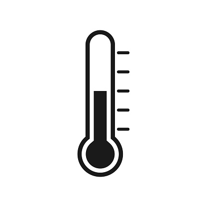 Thermometer icon. Measurement instrument. Weather thermometer black silhouette. Medical device. Vector illustration isolated on white.