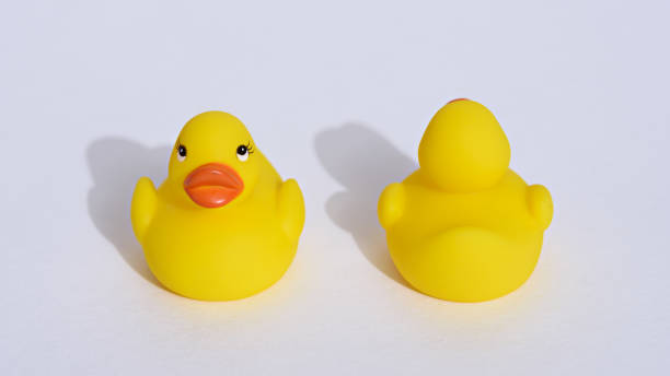 istock two yellow toy ducklings on white background with shadow 1308425297