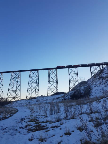 Lethbridge River Valley CP Railway from the valley at sun down lethbridge alberta stock pictures, royalty-free photos & images