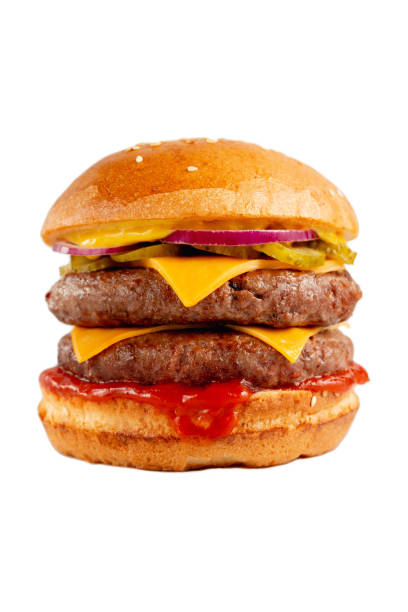 istock Burger with cheese and meat on white background 1308428297