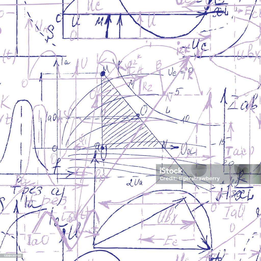 Mathmatical Patterns Graphs Math And Geometry Seamless Pattern With Handwriting And Drawing Of ...
