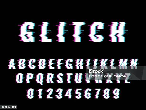 Broken Writing Glitch Font Broken Effect Letters And Numbers Distorted Latin Alphabet ...