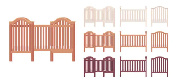 Vector illustration of Baby and toddler wooden cot bed set