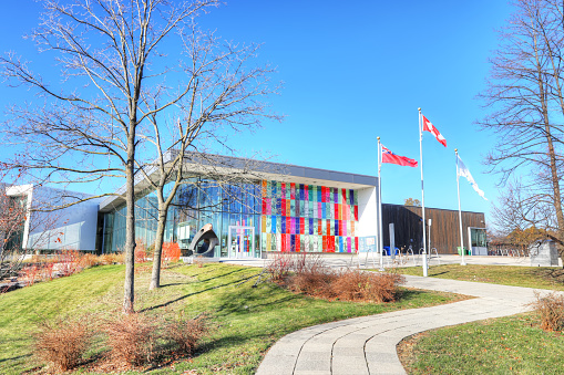 A View of Waterloo Region Museum in Kitchener, Ontario, Canada. Built in 1957, it includes the Doon Pioneer Village