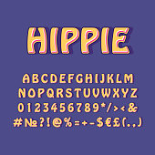 istock Hippie vintage 3d vector alphabet set 1308439242