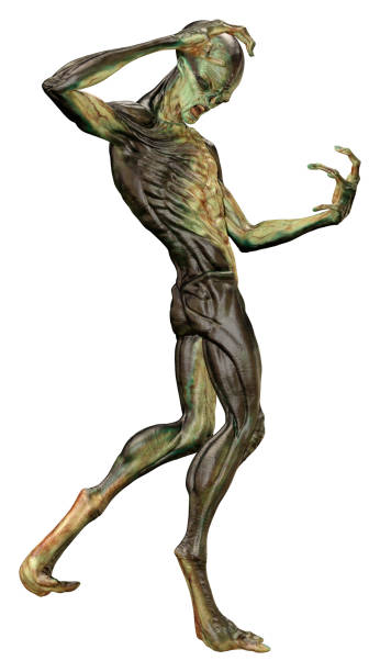 istock 3D illustration green alien on white 1308439258