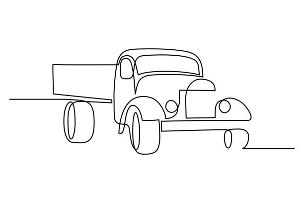 Truck vehicle Truck in continuous line art drawing style. Abstract cargo vehicle minimalist black linear sketch isolated on white background. Vector illustration truck drawings stock illustrations