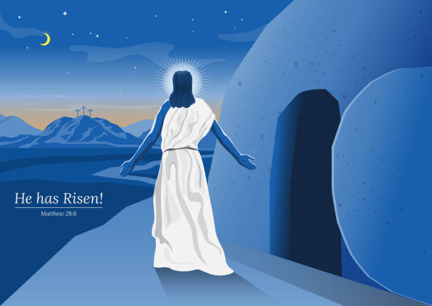 illustrazioni stock, clip art, cartoni animati e icone di tendenza di risurrezione di gesù cristo - tomb jesus christ easter resurrection