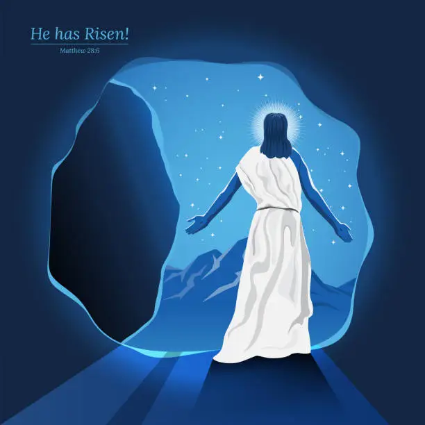 Vector illustration of Jesus Resurrection walked out out of a tomb