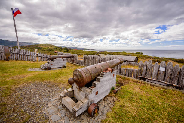 fort bulnes in patagonia, chile - tree patagonia autumn green imagens e fotografias de stock