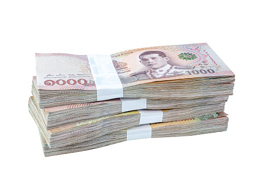 dinero billete tailandés baht en blanco, dinero de ahorro y concepto de negocio financiero, copiar espacio photo