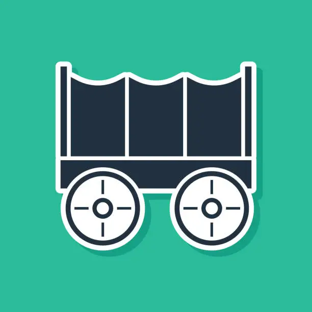 Vector illustration of Blue Wild west covered wagon icon isolated on green background. Vector