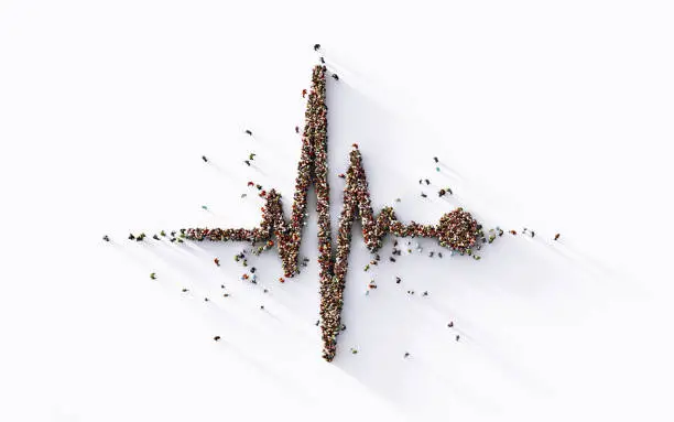 Photo of Health And EKG Concept - Human Crowd Forming An EKG Line Symbol: Heart Health And EKG Concept