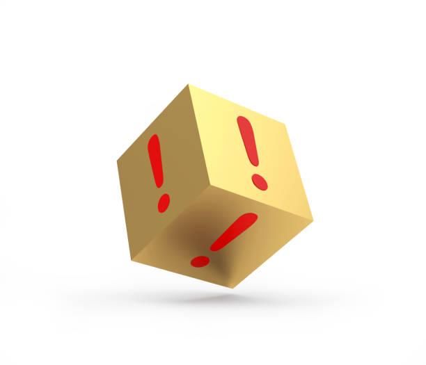 istock Golden dice with exclamation mark. 3d illustration 1308446380
