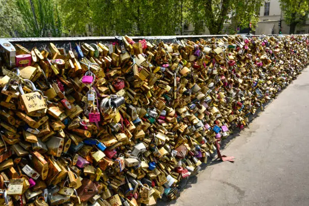 Padlocks on bridge to celebrate love in Paris