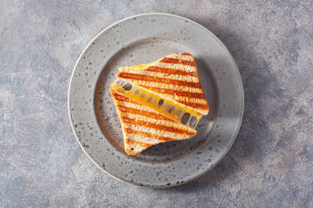 grilled cheese sandwich on gray concrete background