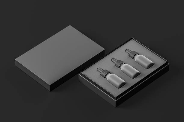 istock Mockup copy space of luxury box with black samples of cosmetics 1308449648